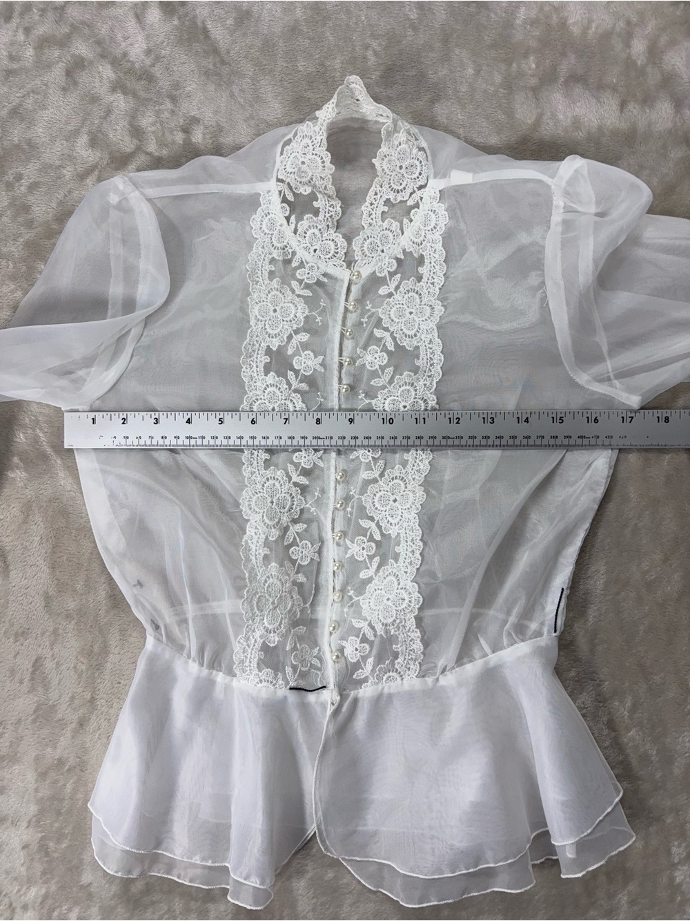Vintage Style White Sheer Lace Victorian Blouse S/M - Picture 5 of 10